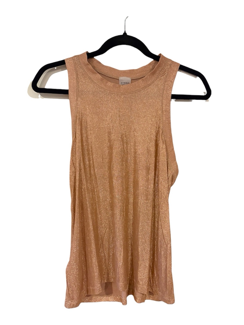Pinko Shimmery Rose Gold Sleeveless Ribbed Tank Top Large
